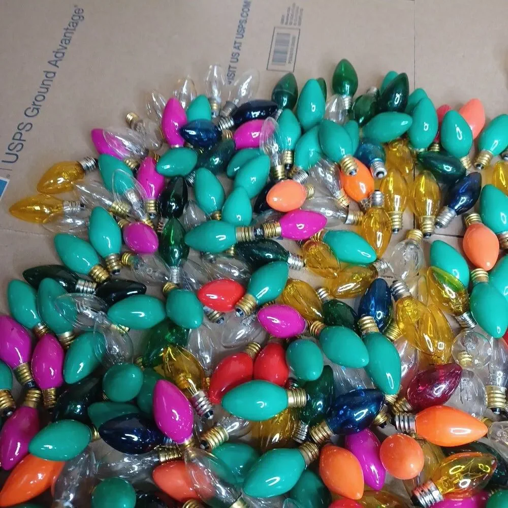 235 Lot Colored Christmas Light Bulbs - C 7 Show Light Multicolor Some Blink